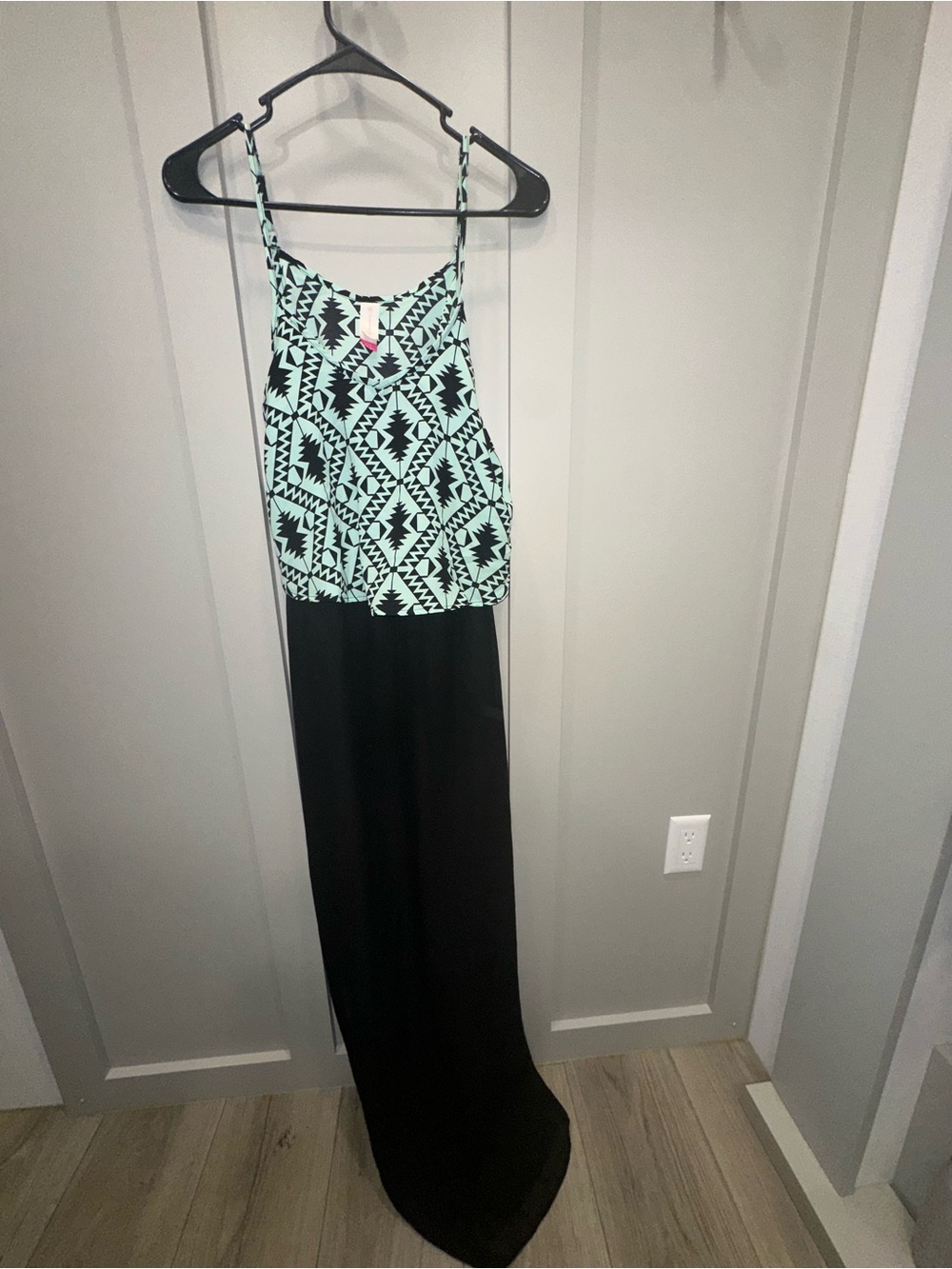 No Boundaries Mint Geometric Print and Black Maxi Dress